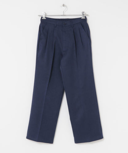 羊毛感雙褶寬腿褲