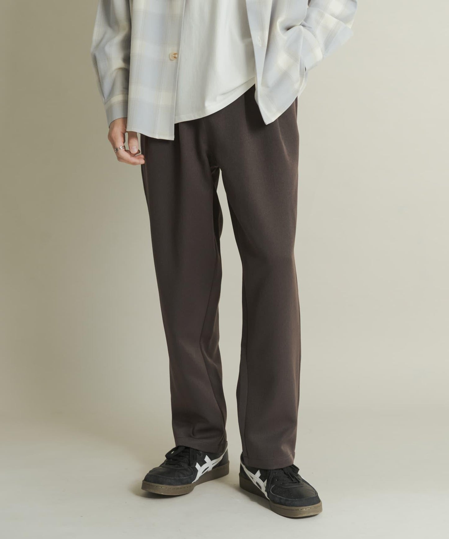 羊毛感雙褶錐形褲