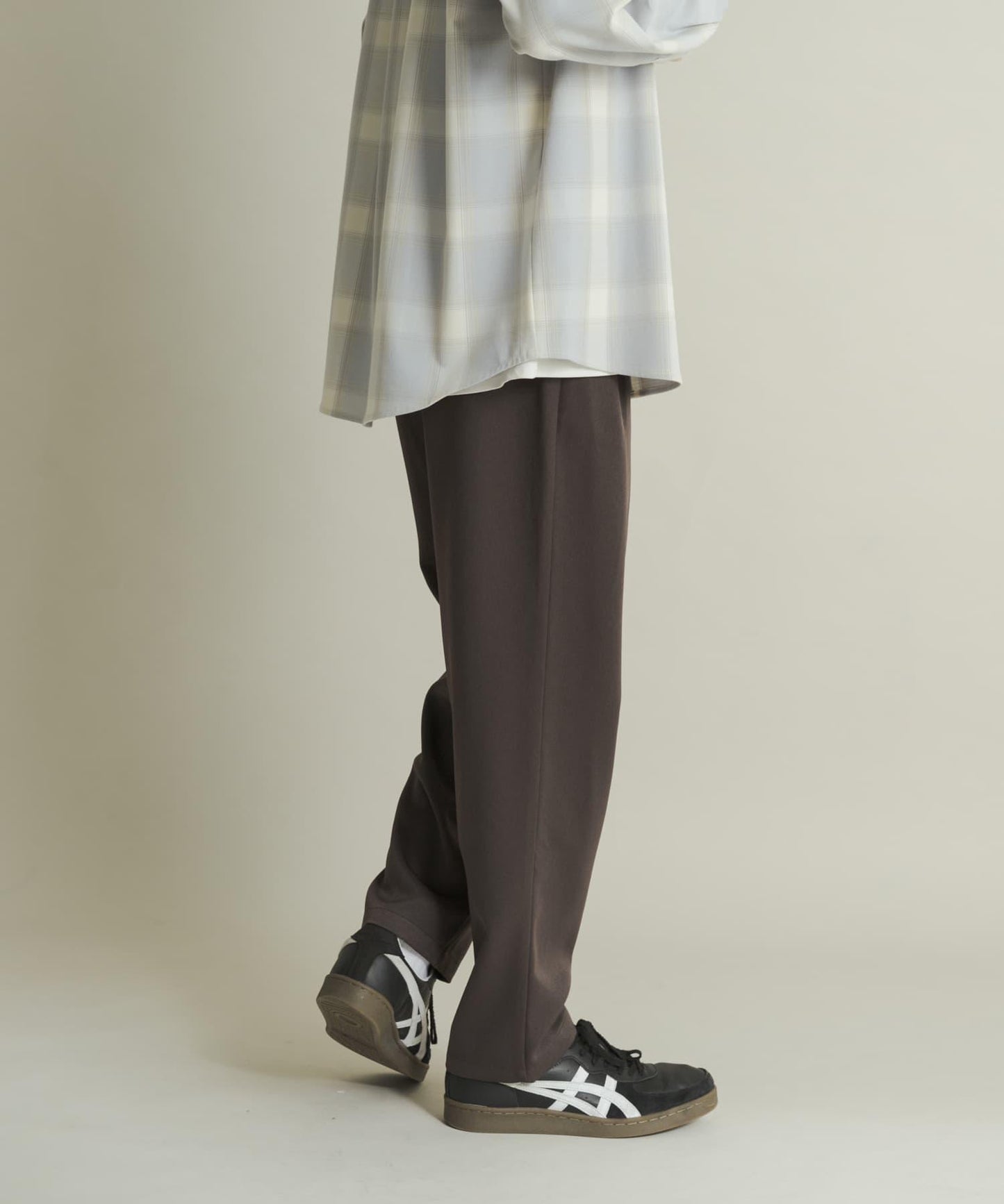 羊毛感雙褶錐形褲