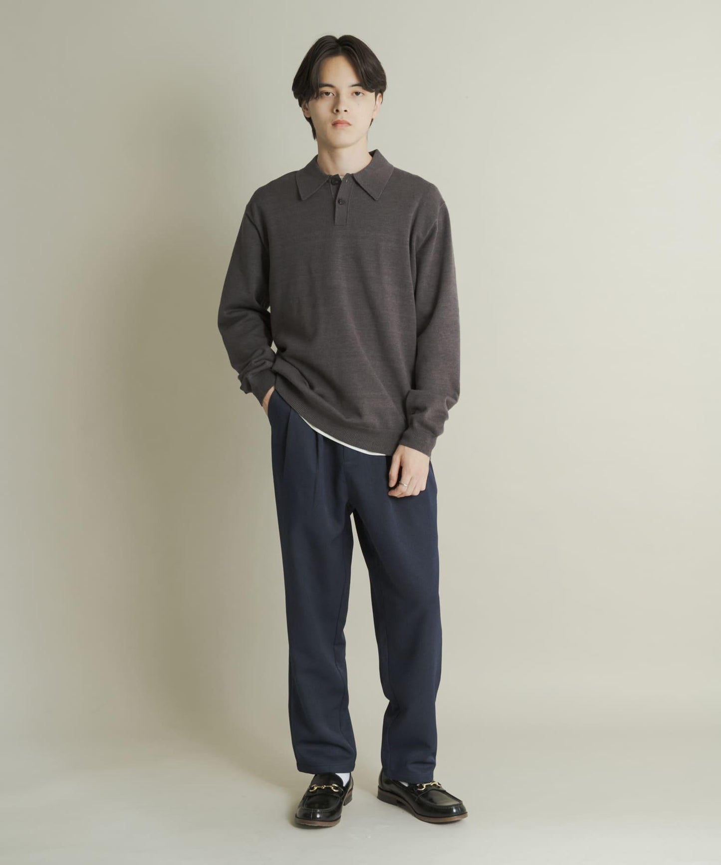 羊毛感雙褶錐形褲