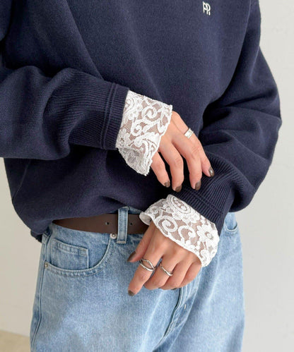 蕾絲袖口荷葉邊長袖T恤