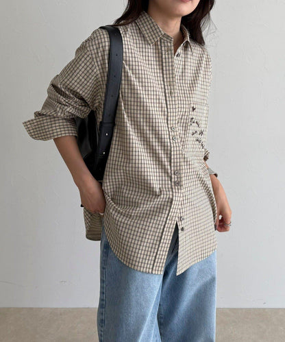 格紋刺繡襯衫
