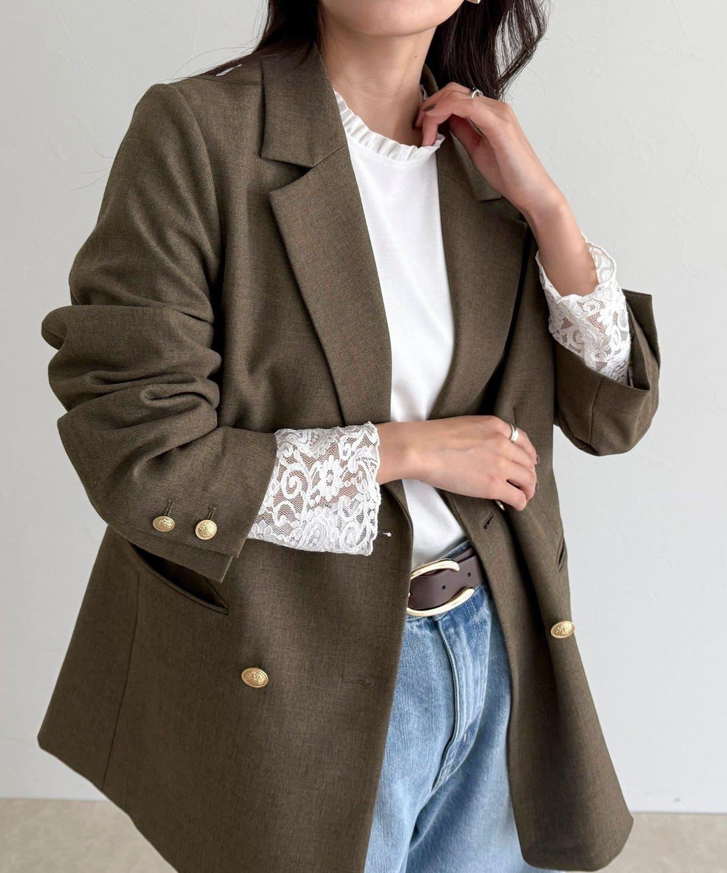 蕾絲袖口荷葉邊長袖T恤