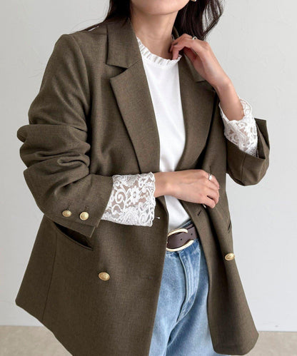 蕾絲袖口荷葉邊長袖T恤