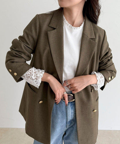 蕾絲袖口荷葉邊長袖T恤