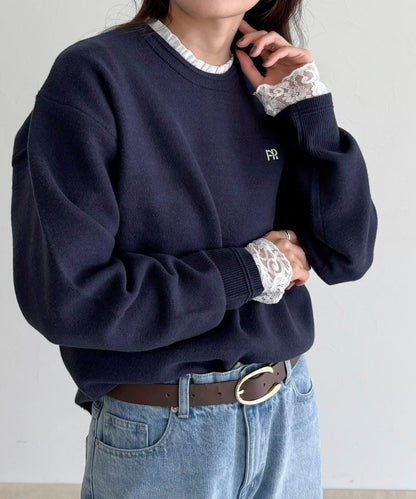 蕾絲袖口荷葉邊長袖T恤