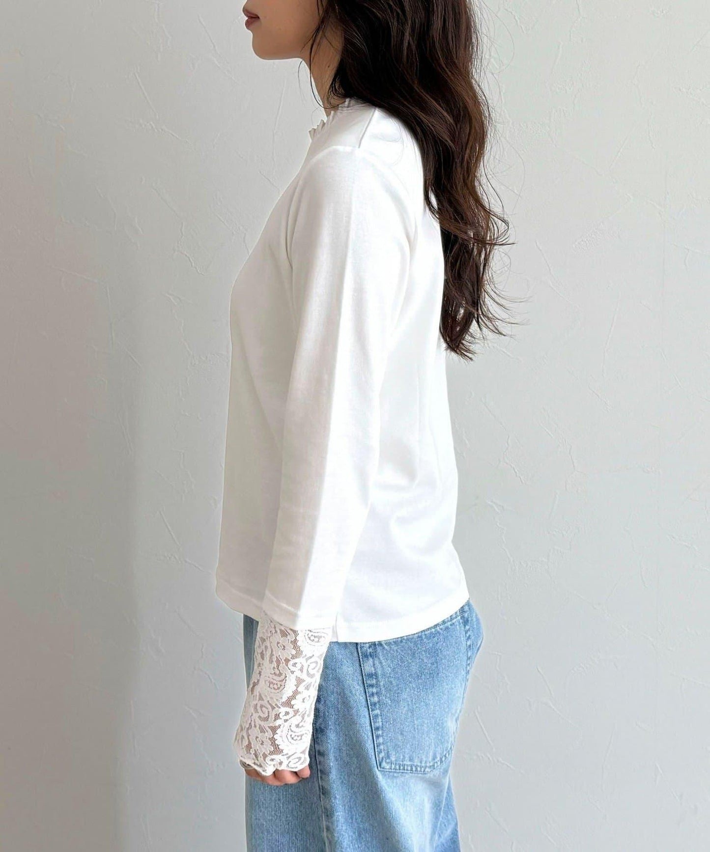 蕾絲袖口荷葉邊長袖T恤