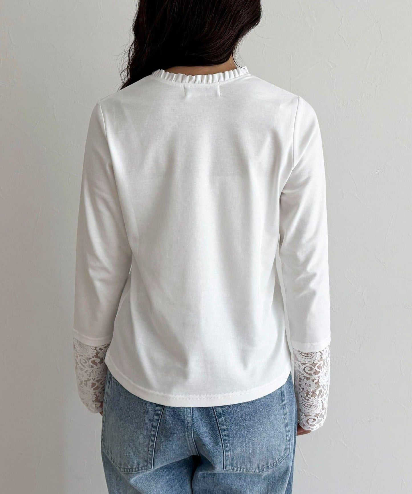 蕾絲袖口荷葉邊長袖T恤