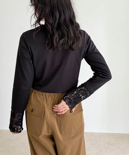 蕾絲袖口荷葉邊長袖T恤