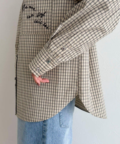 格紋刺繡襯衫