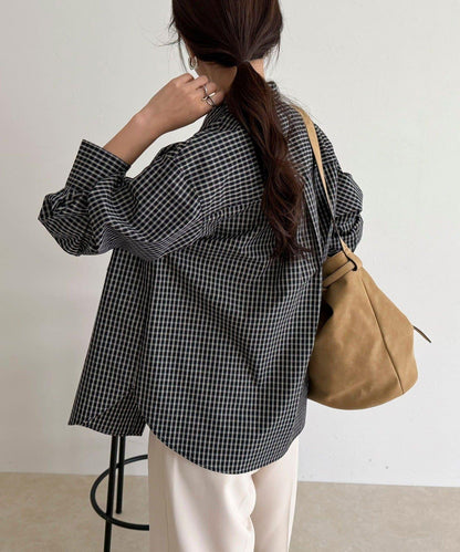 格紋刺繡襯衫