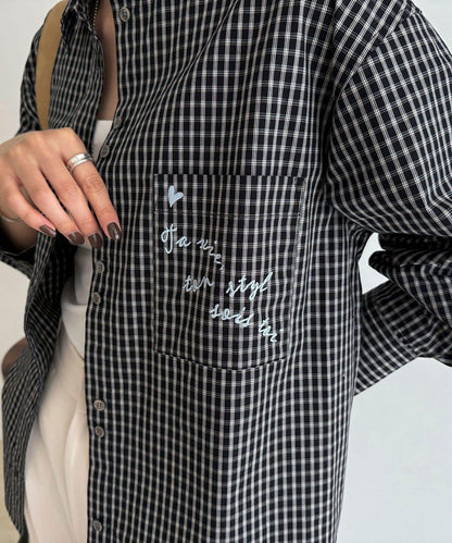格紋刺繡襯衫