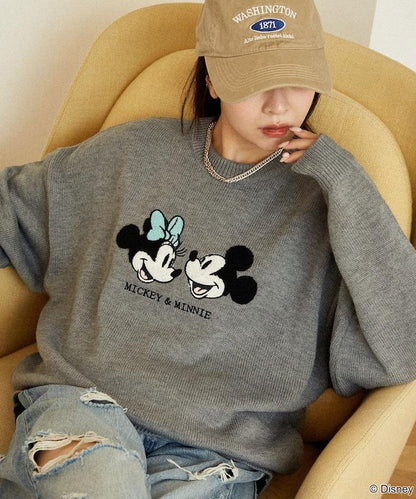 Mickey Mouse＆Minnie Mouse/米老鼠＆米妮/相良刺繡寬鬆針織衫