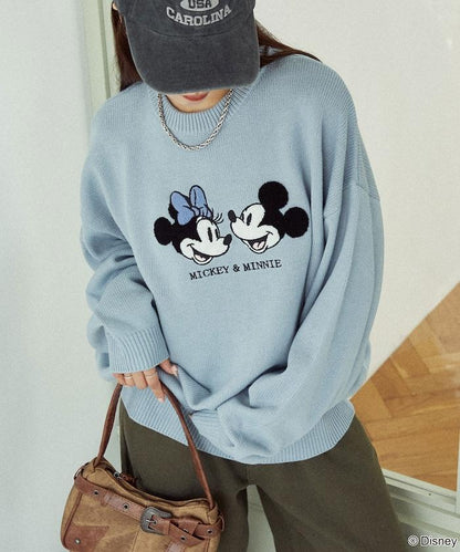 Mickey Mouse＆Minnie Mouse/米老鼠＆米妮/相良刺繡寬鬆針織衫