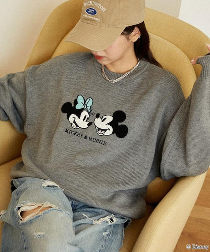 Mickey Mouse＆Minnie Mouse/米老鼠＆米妮/相良刺繡寬鬆針織衫