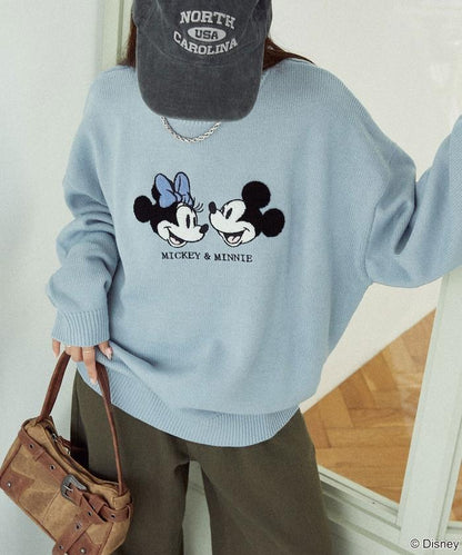 Mickey Mouse＆Minnie Mouse/米老鼠＆米妮/相良刺繡寬鬆針織衫