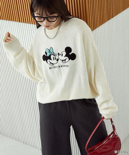 Mickey Mouse＆Minnie Mouse/米老鼠＆米妮/相良刺繡寬鬆針織衫