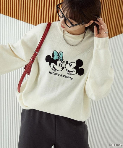 Mickey Mouse＆Minnie Mouse/米老鼠＆米妮/相良刺繡寬鬆針織衫