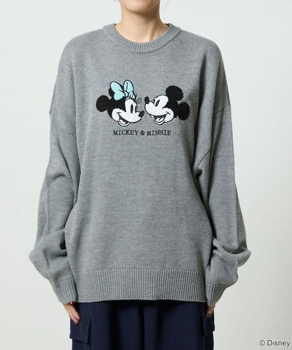 Mickey Mouse＆Minnie Mouse/米老鼠＆米妮/相良刺繡寬鬆針織衫