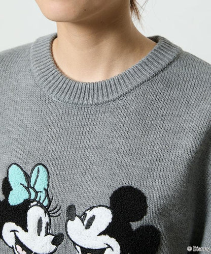 Mickey Mouse＆Minnie Mouse/米老鼠＆米妮/相良刺繡寬鬆針織衫