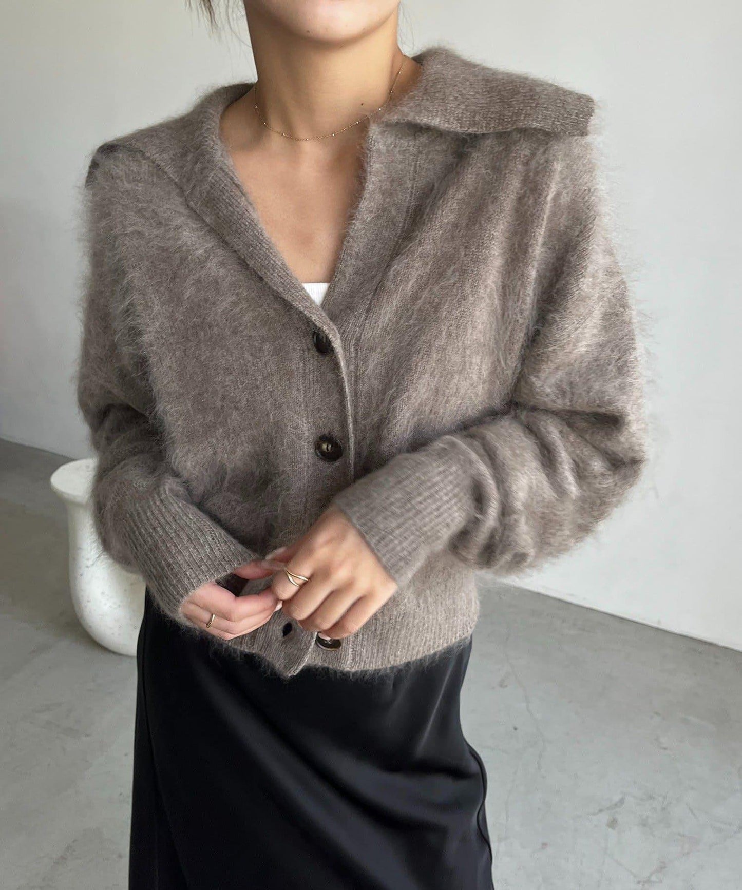 【優質穿著感】WOOL100仿貂絨開衫
