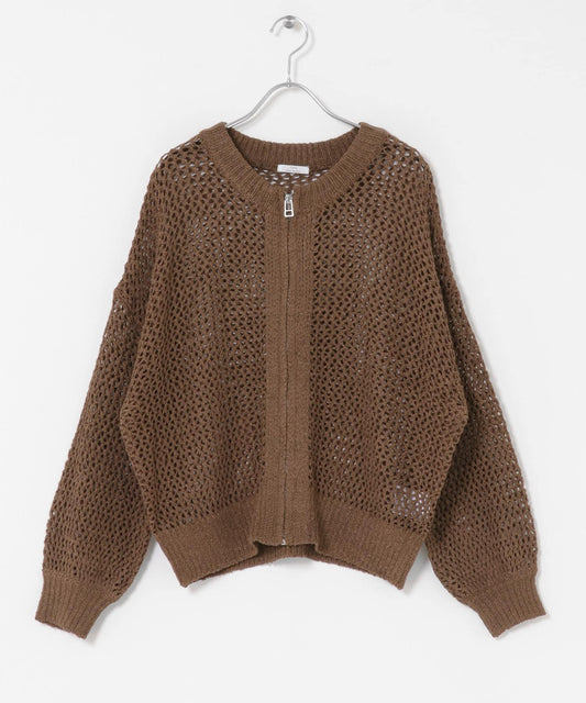 網眼拉鍊針織開衫