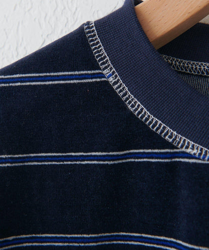 【Discoat】【男女同款】天鵝絨條紋圓領衫