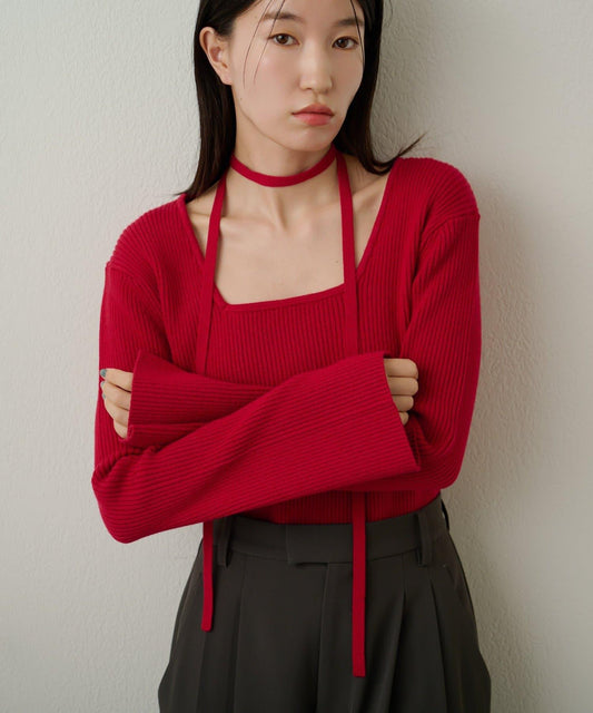 附項圈羅紋方領針織衫