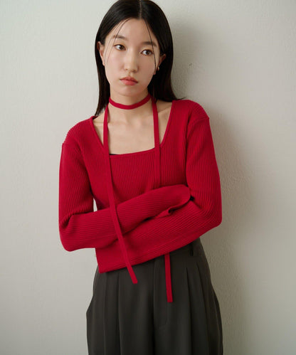 附項圈羅紋方領針織衫