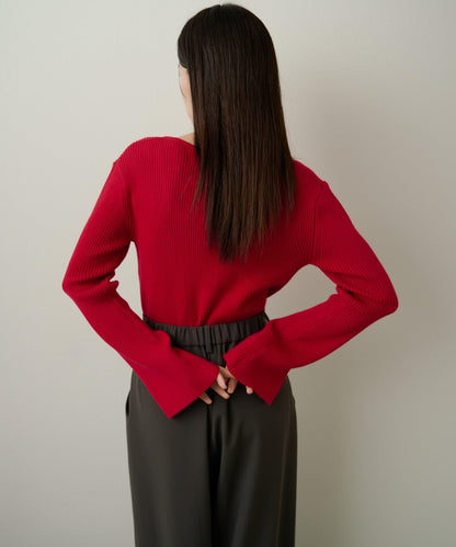 附項圈羅紋方領針織衫