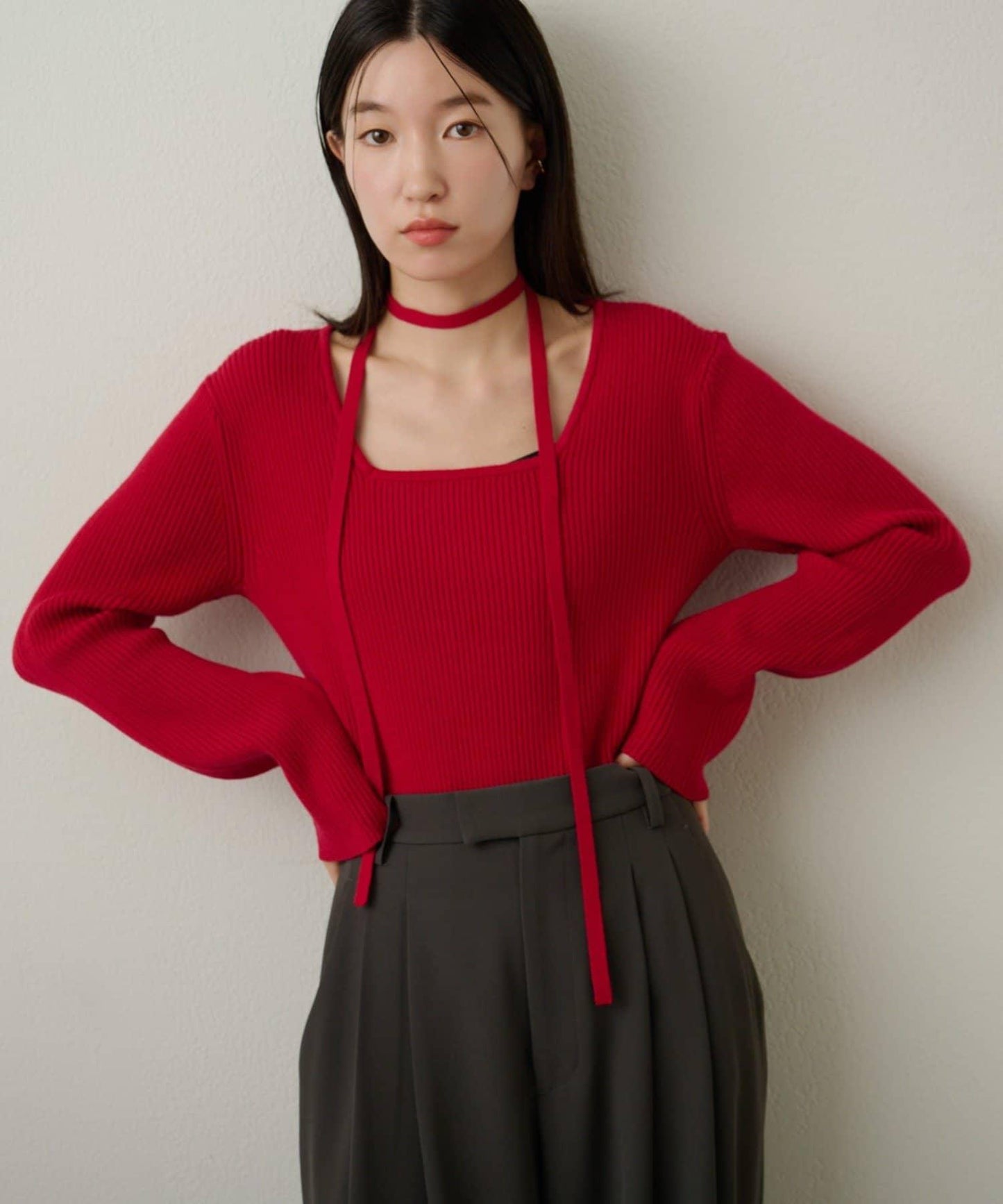 附項圈羅紋方領針織衫