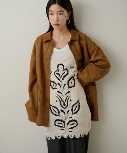 緞面刺繡吊帶長款上衣