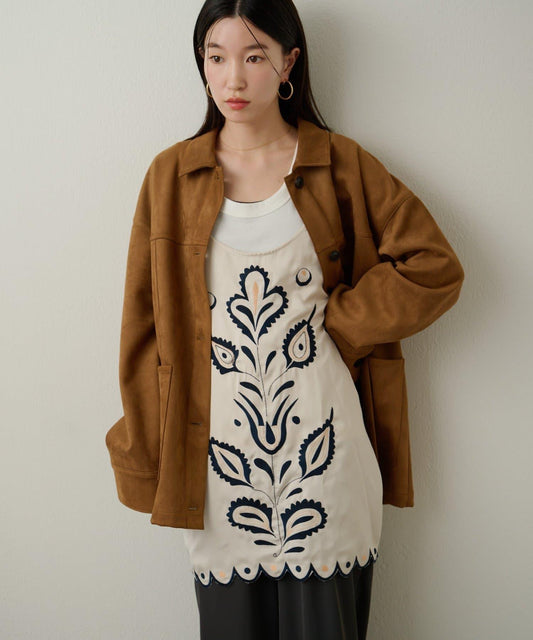 緞面刺繡吊帶長款上衣