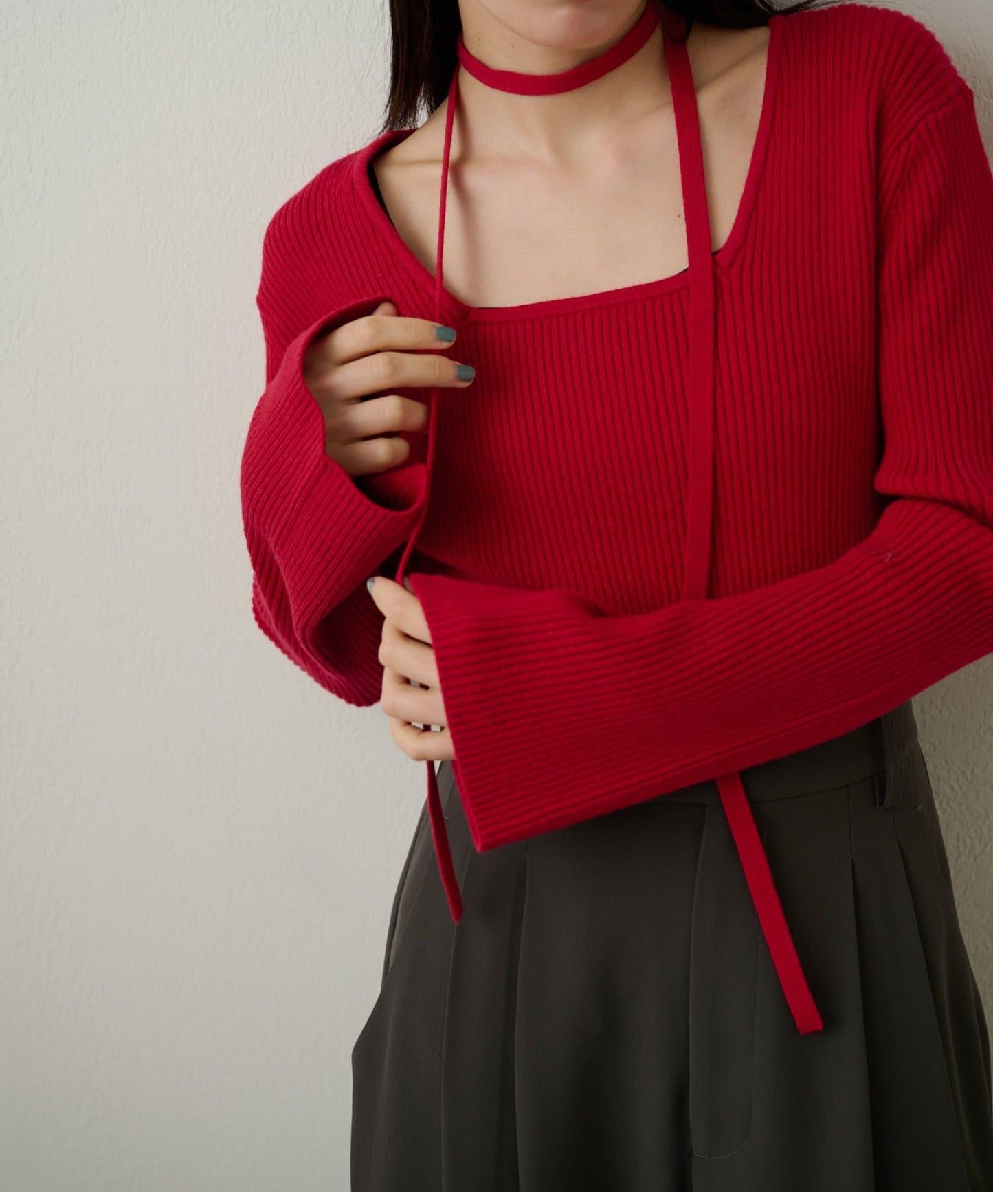 附項圈羅紋方領針織衫