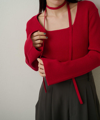 附項圈羅紋方領針織衫