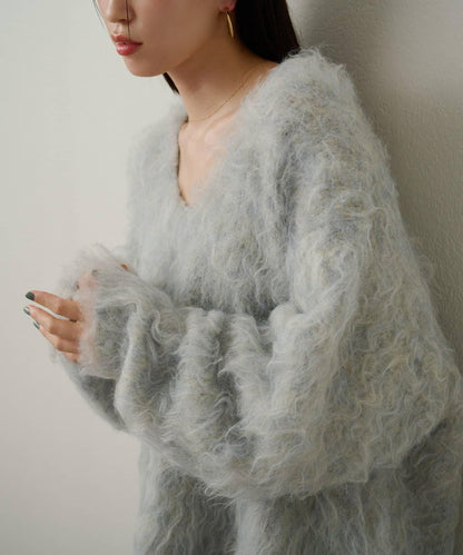 磨毛V領針織套頭衫