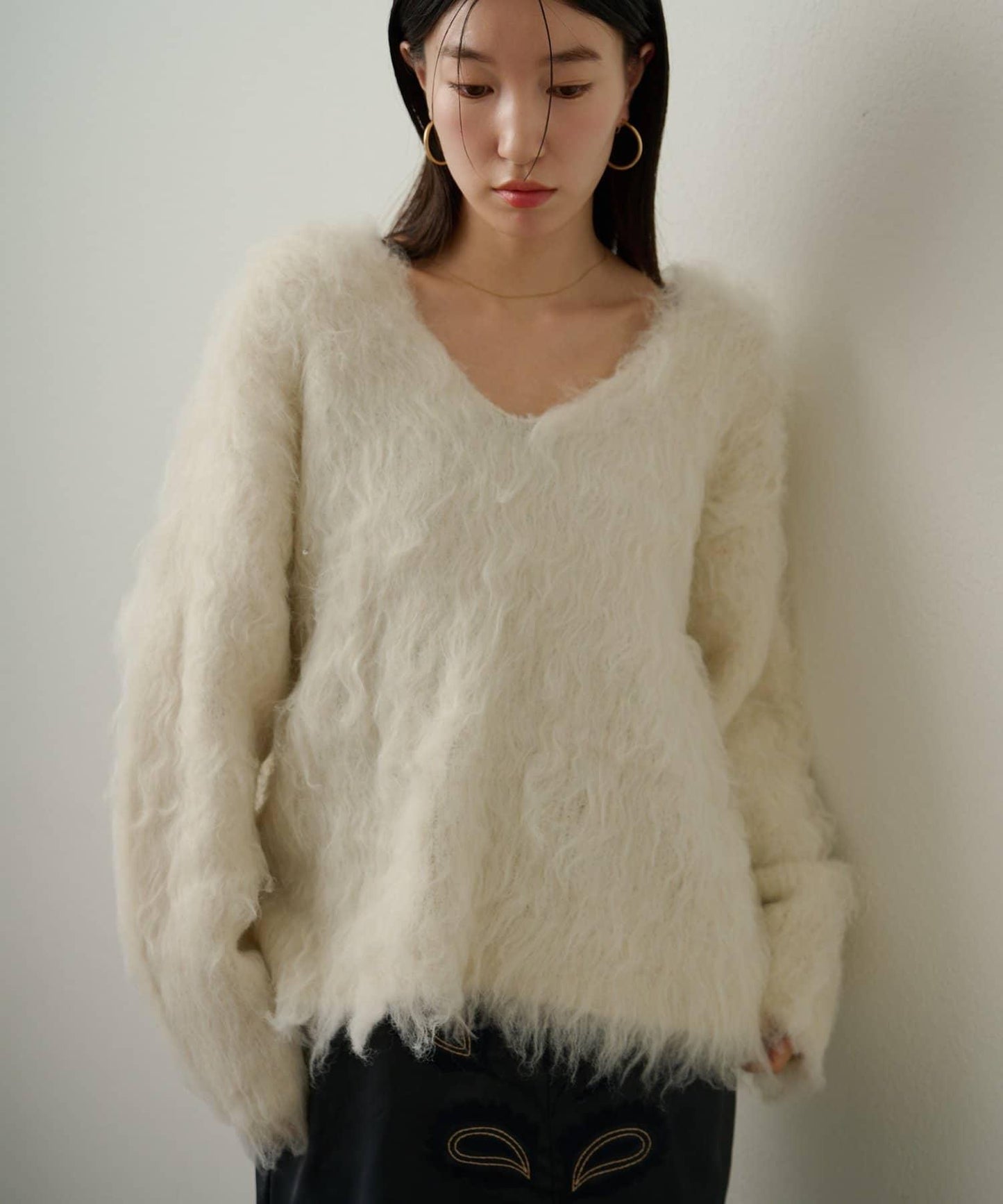 磨毛V領針織套頭衫