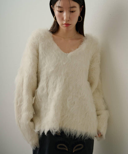 磨毛V領針織套頭衫