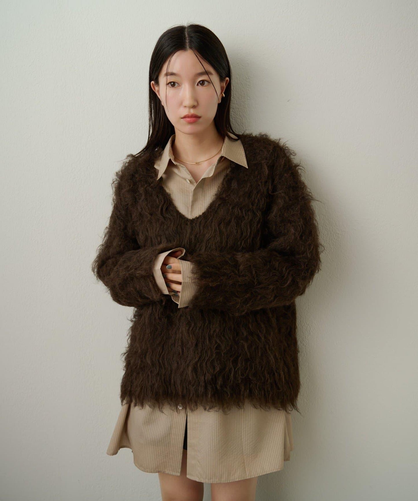 磨毛V領針織套頭衫