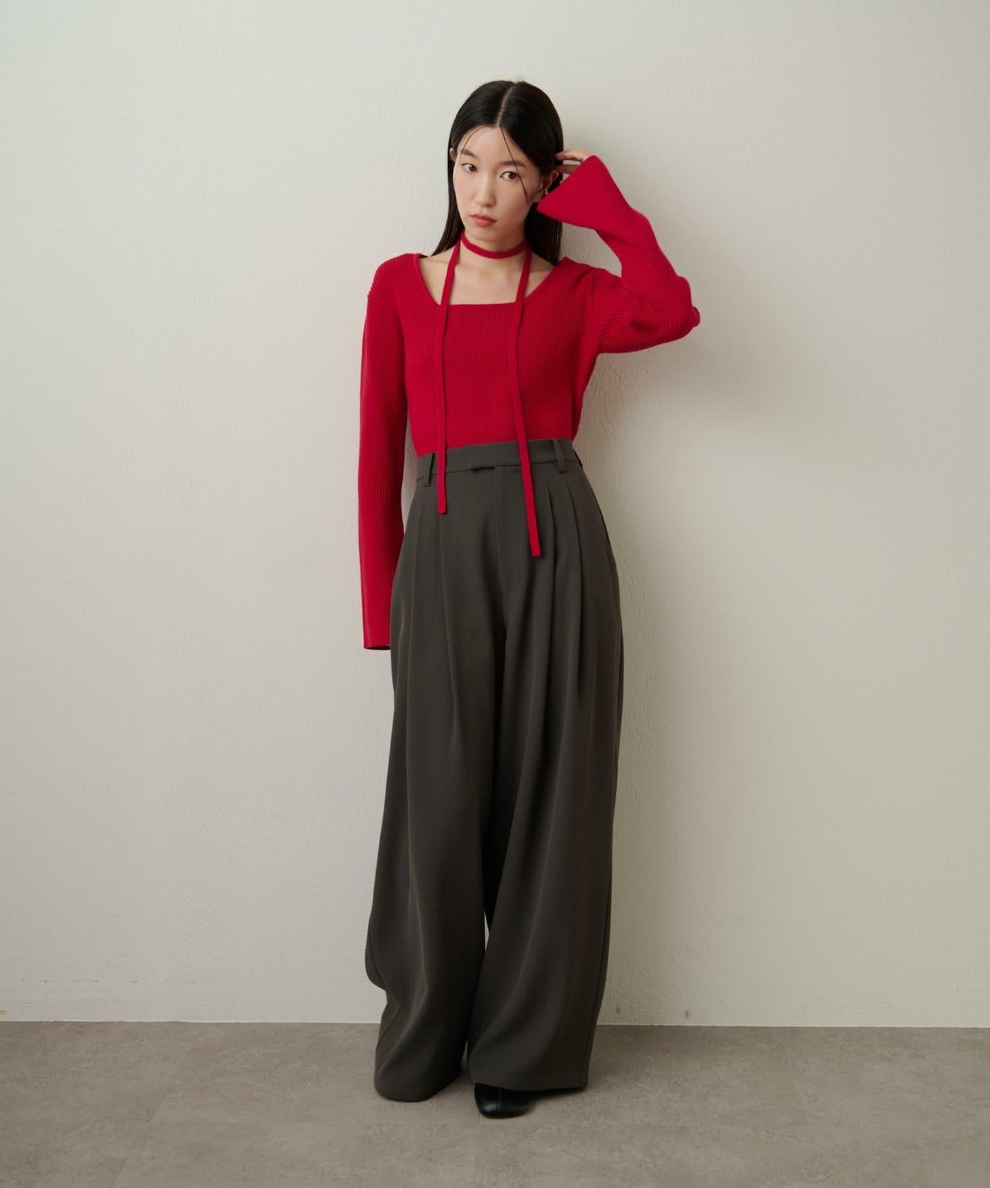 附項圈羅紋方領針織衫