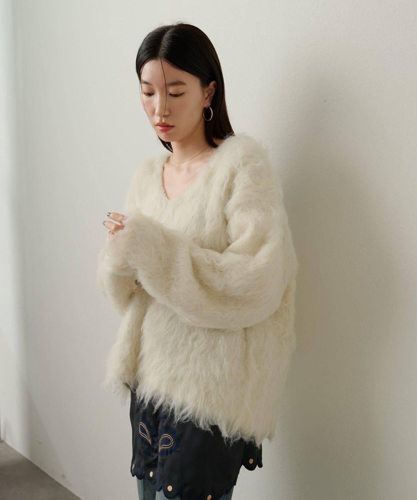 磨毛V領針織套頭衫