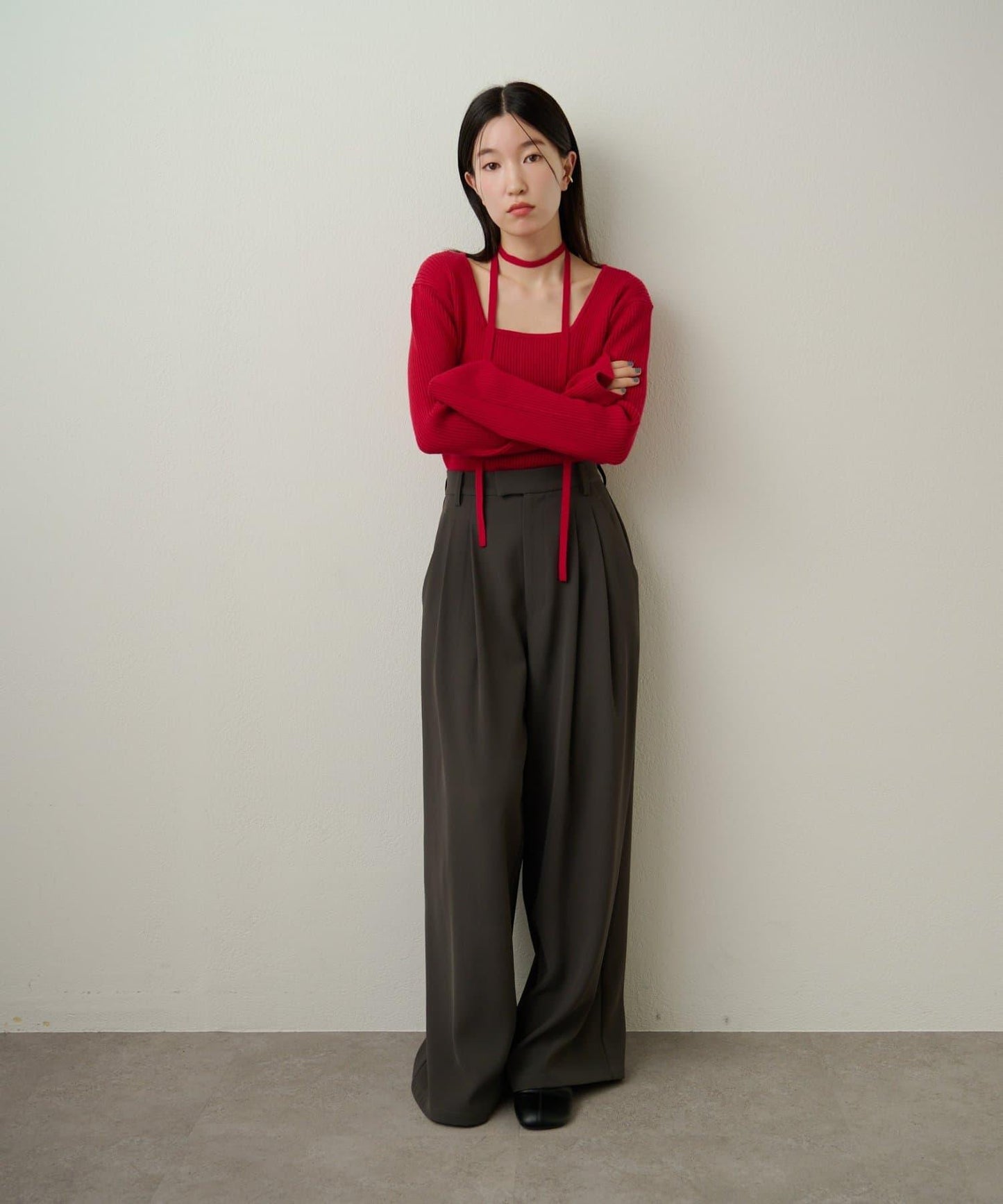 附項圈羅紋方領針織衫