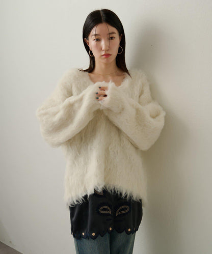 磨毛V領針織套頭衫