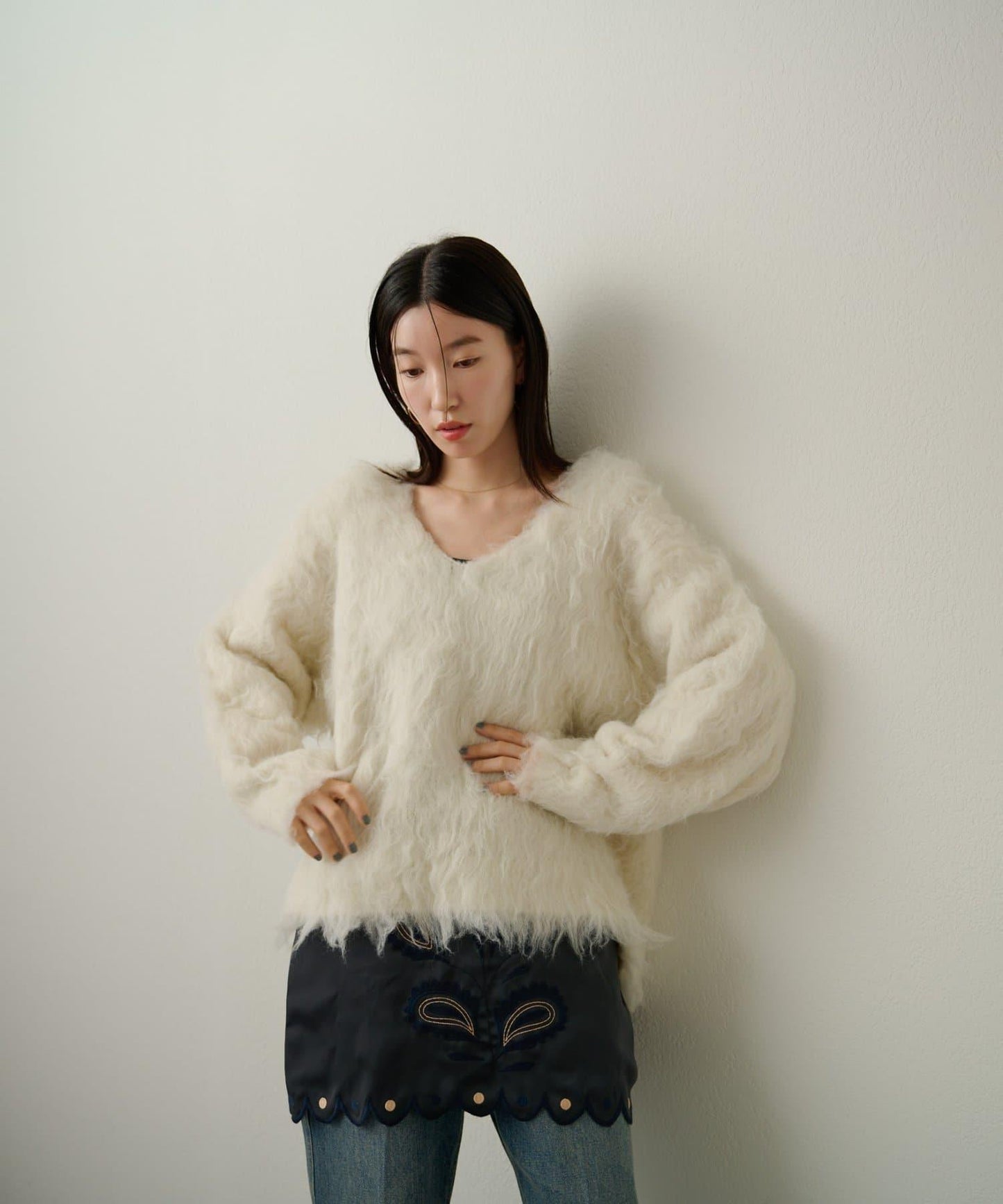 磨毛V領針織套頭衫