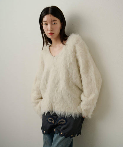 磨毛V領針織套頭衫