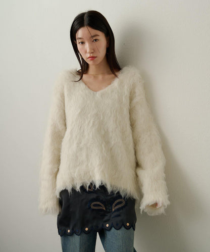 磨毛V領針織套頭衫