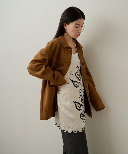 緞面刺繡吊帶長款上衣