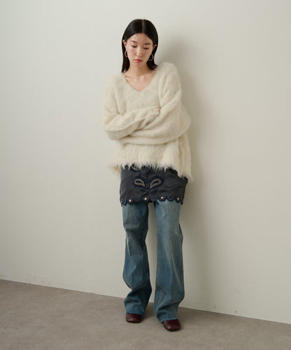 磨毛V領針織套頭衫