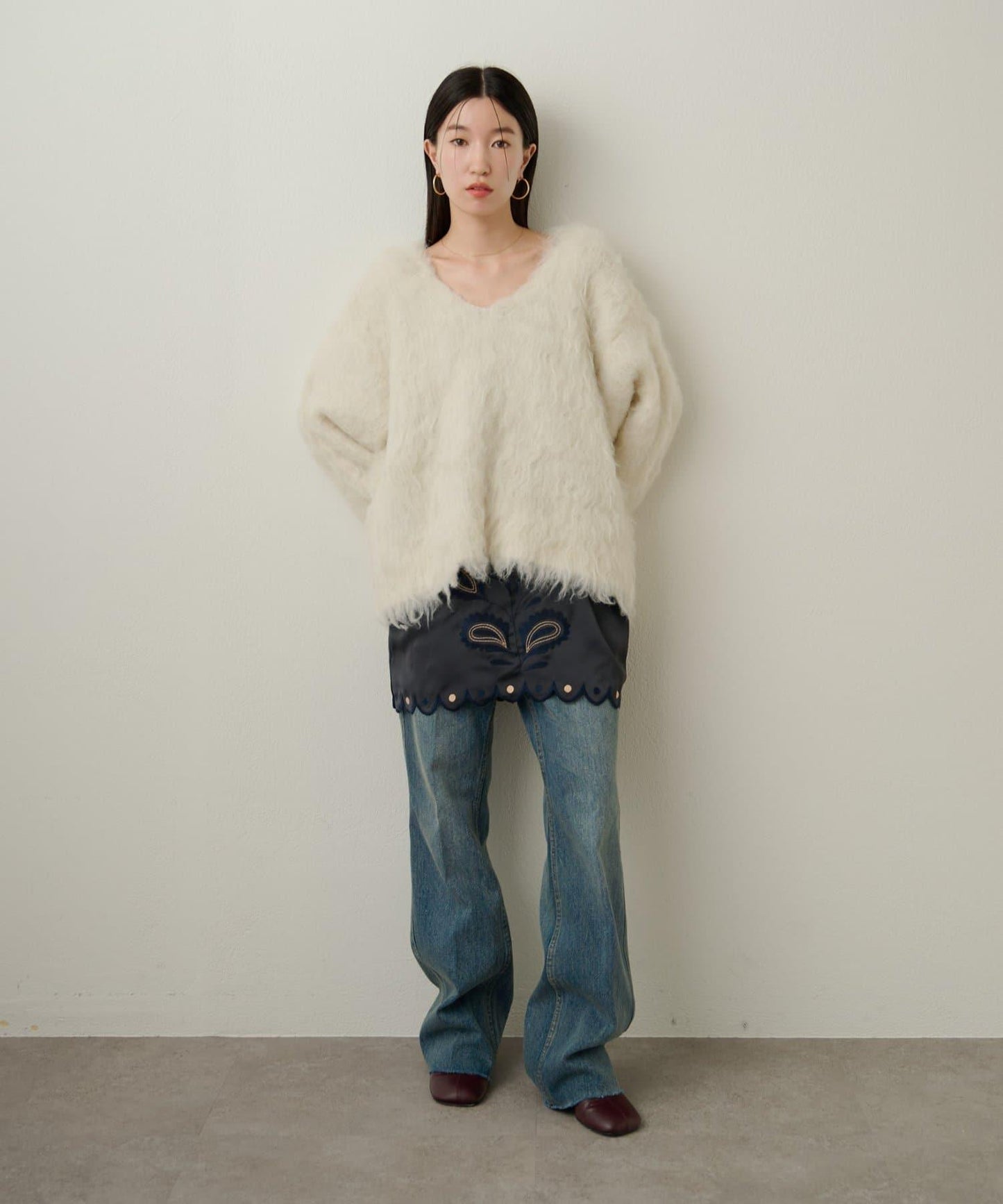 磨毛V領針織套頭衫