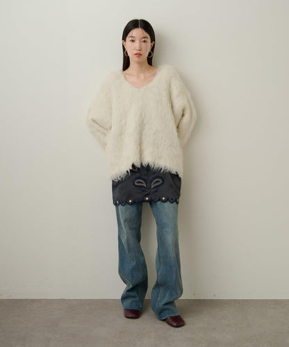 磨毛V領針織套頭衫